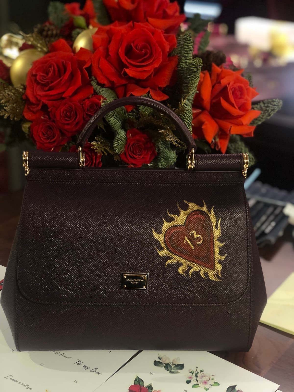 Сумка Dolce & Gabbana Sicily — пылающее сердце «13» — кастомизация, ручная роспись Street Wave