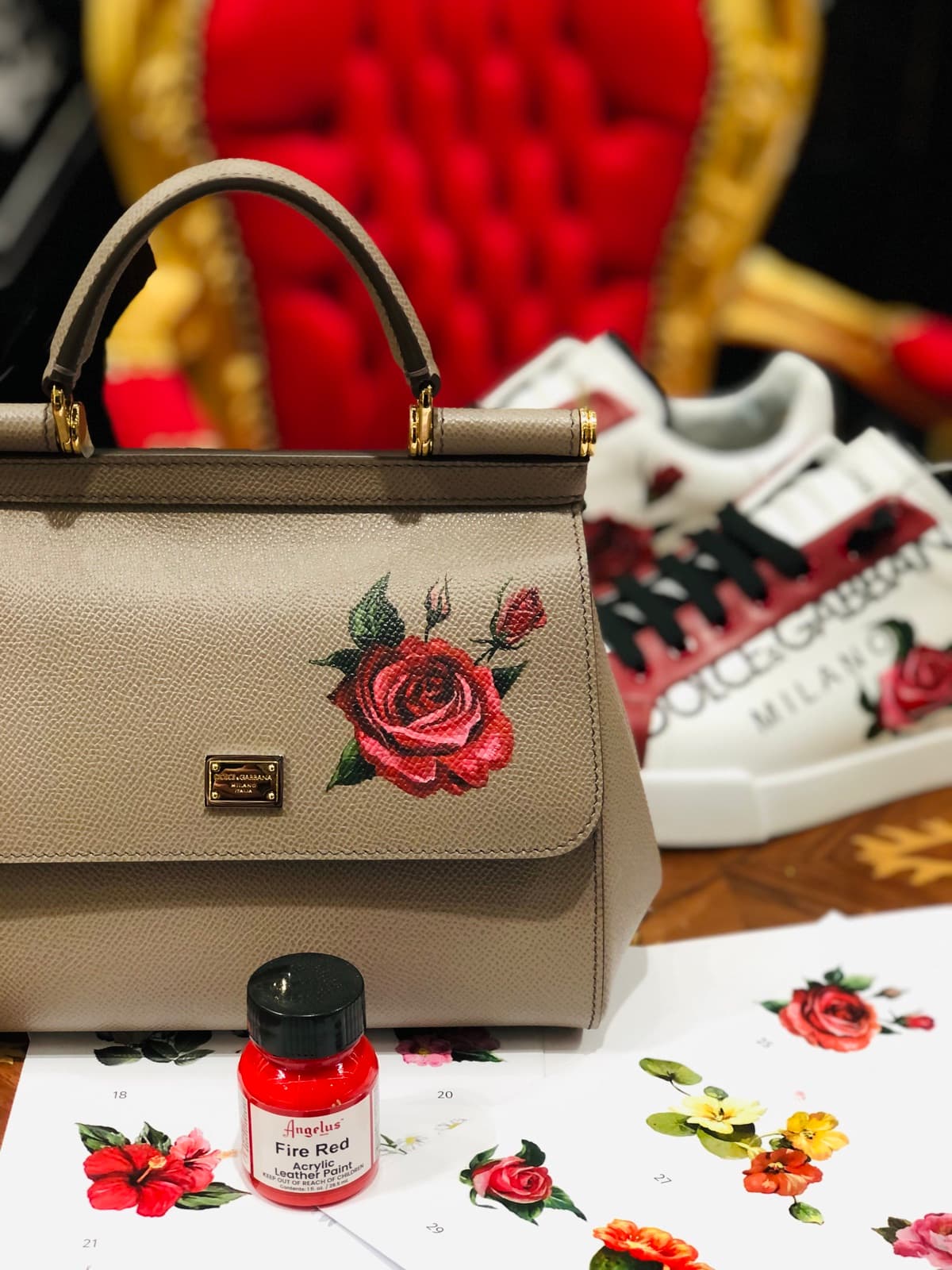 Сумка Dolce & Gabbana Sicily — роза с бутонами — кастомизация, ручная роспись Street Wave