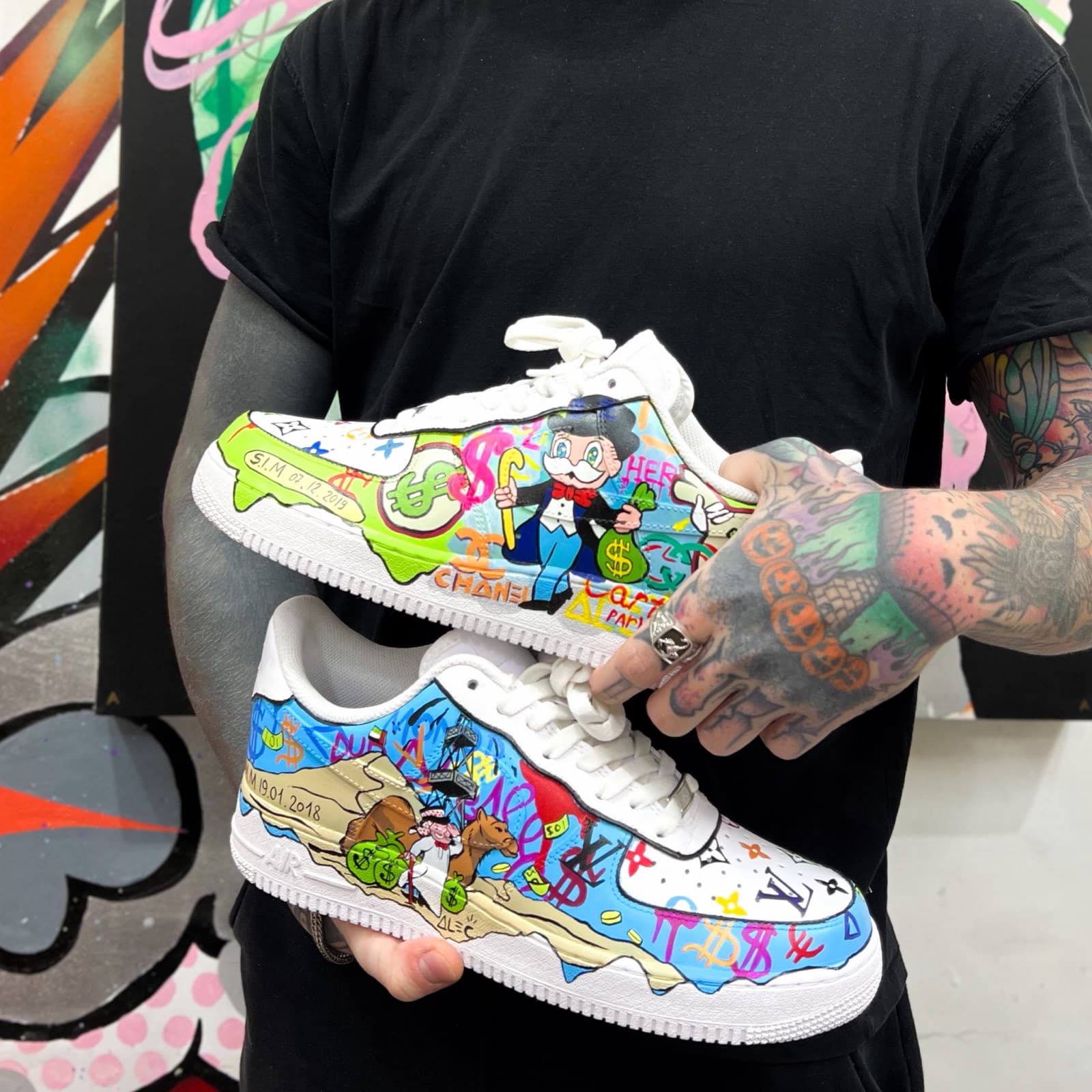 Кастомные кроссовки Nike Air Force 1 с граффити Monopoly в стиле Alec Monopoly